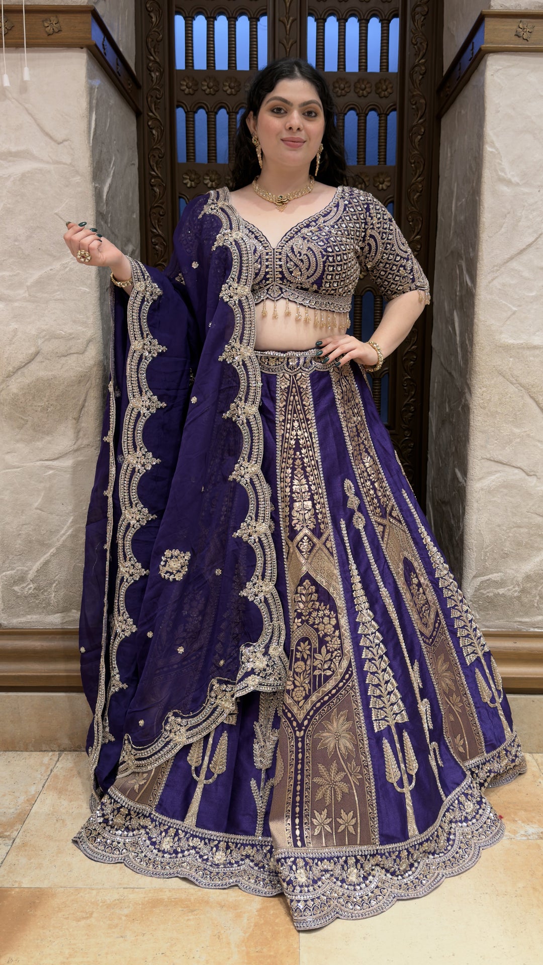 Royal Purple Banarasi Designer Lehenga Set with Heavy Zari Embroidery & Dupatta