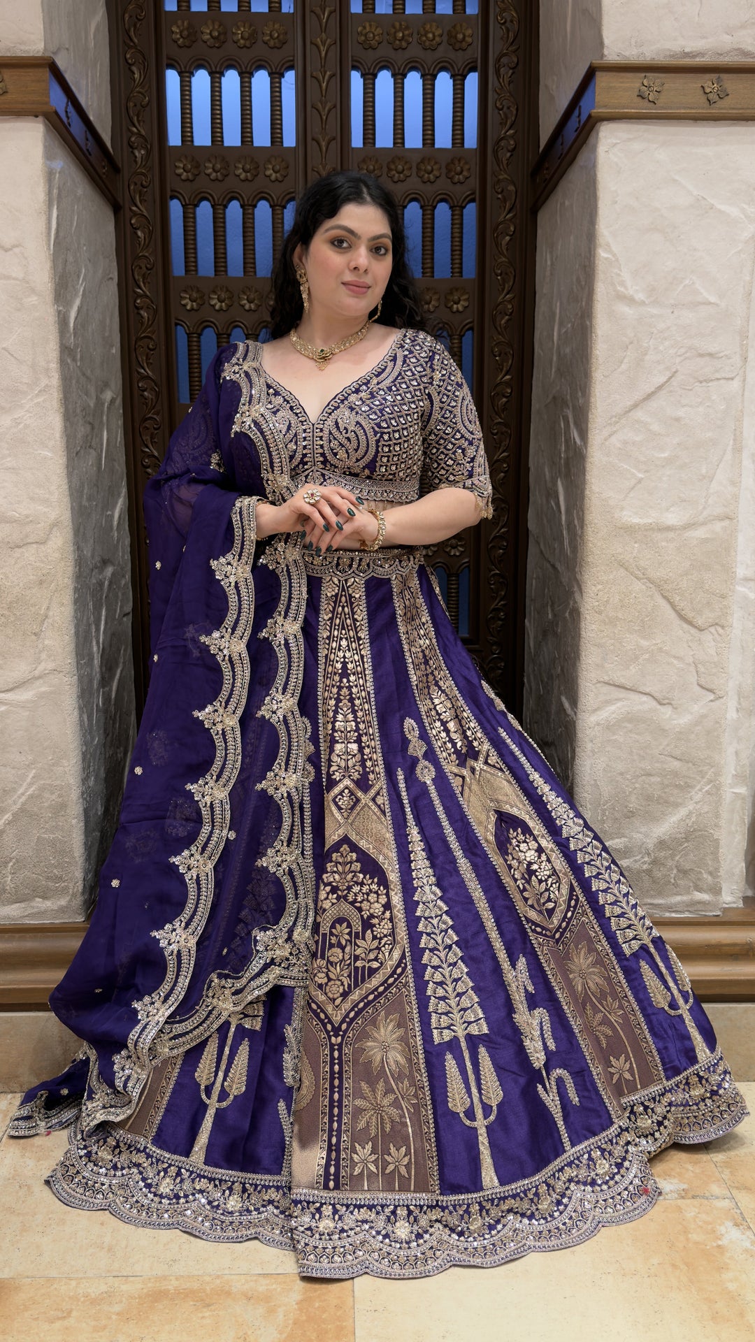 Royal Purple Banarasi Designer Lehenga Set with Heavy Zari Embroidery & Dupatta