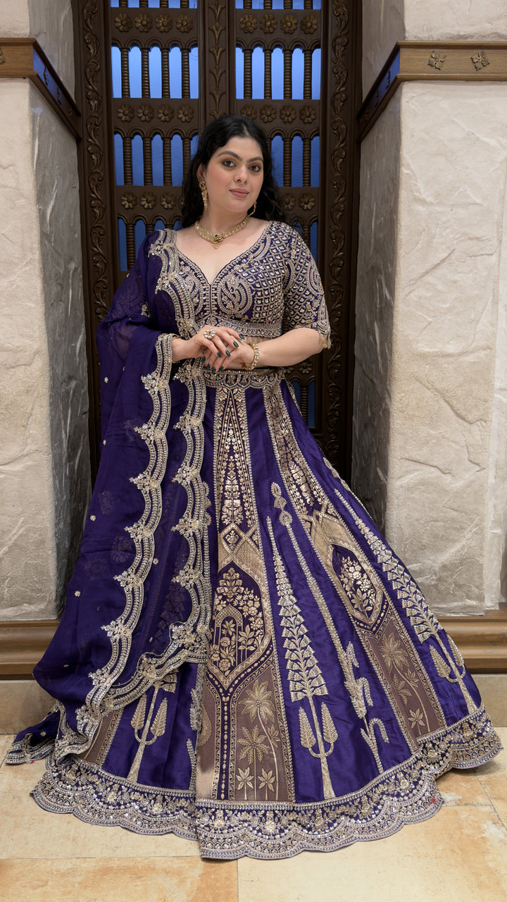 Royal Purple Banarasi Designer Lehenga Set with Heavy Zari Embroidery & Dupatta