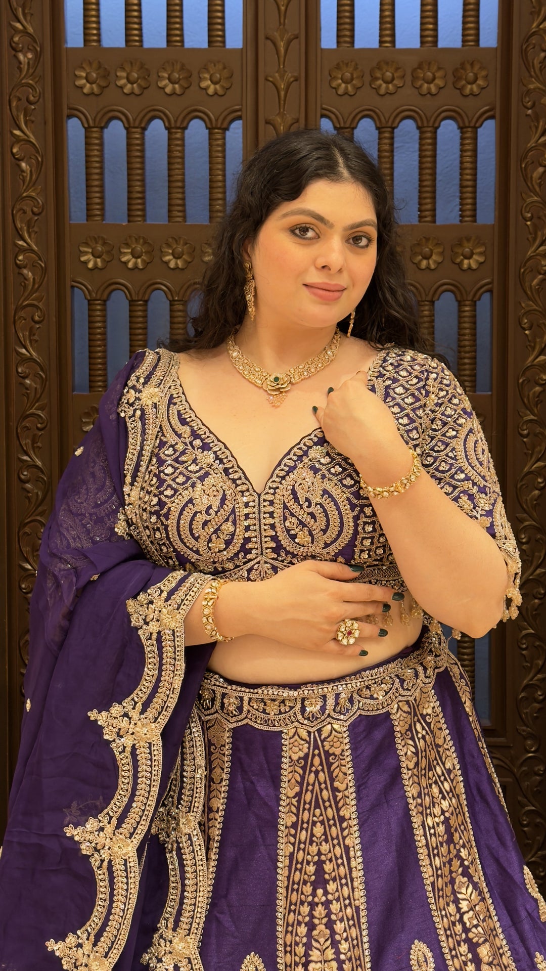 Royal Purple Banarasi Designer Lehenga Set with Heavy Zari Embroidery & Dupatta