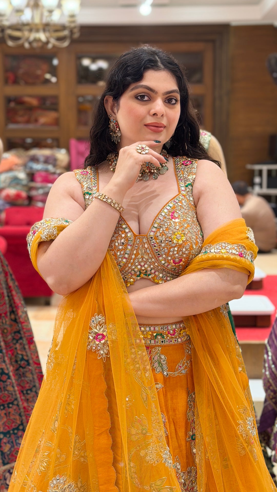 Mustard Yellow Floral Embroidered Bridal Lehenga Set with Dupatta
