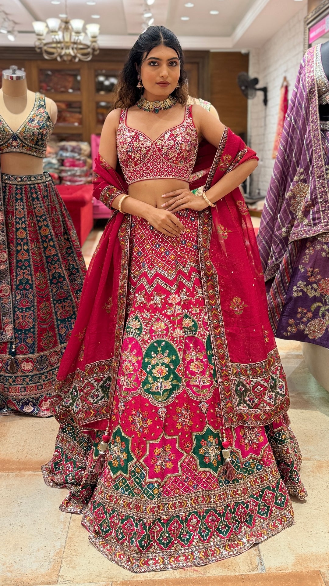 Rani Pink Multicolour Patola Inspired Bridal Lehenga Set with Dupatta