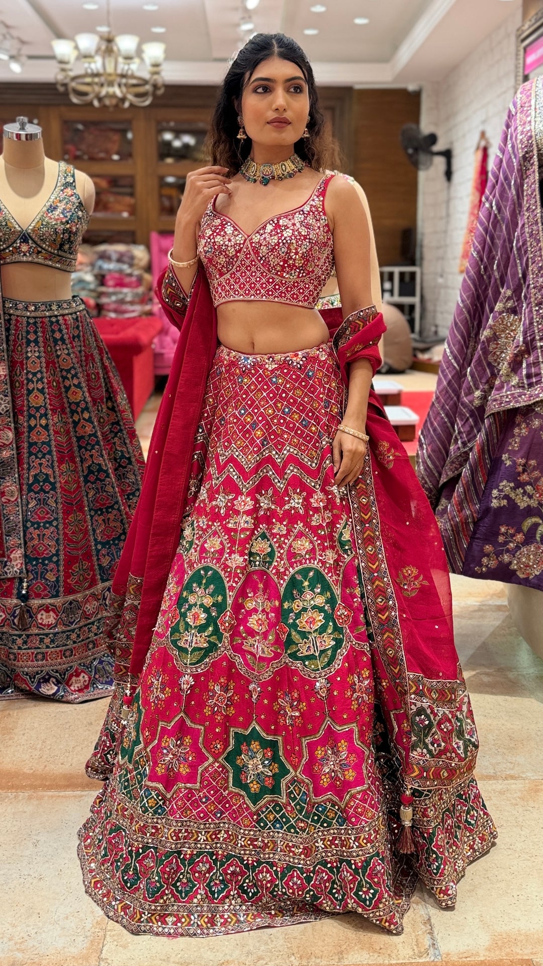 Rani Pink Multicolour Patola Inspired Bridal Lehenga Set with Dupatta