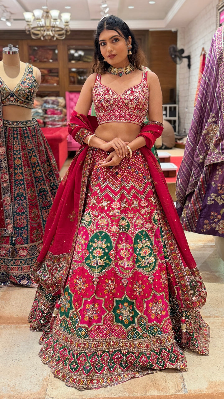 Rani Pink Multicolour Patola Inspired Bridal Lehenga Set with Dupatta