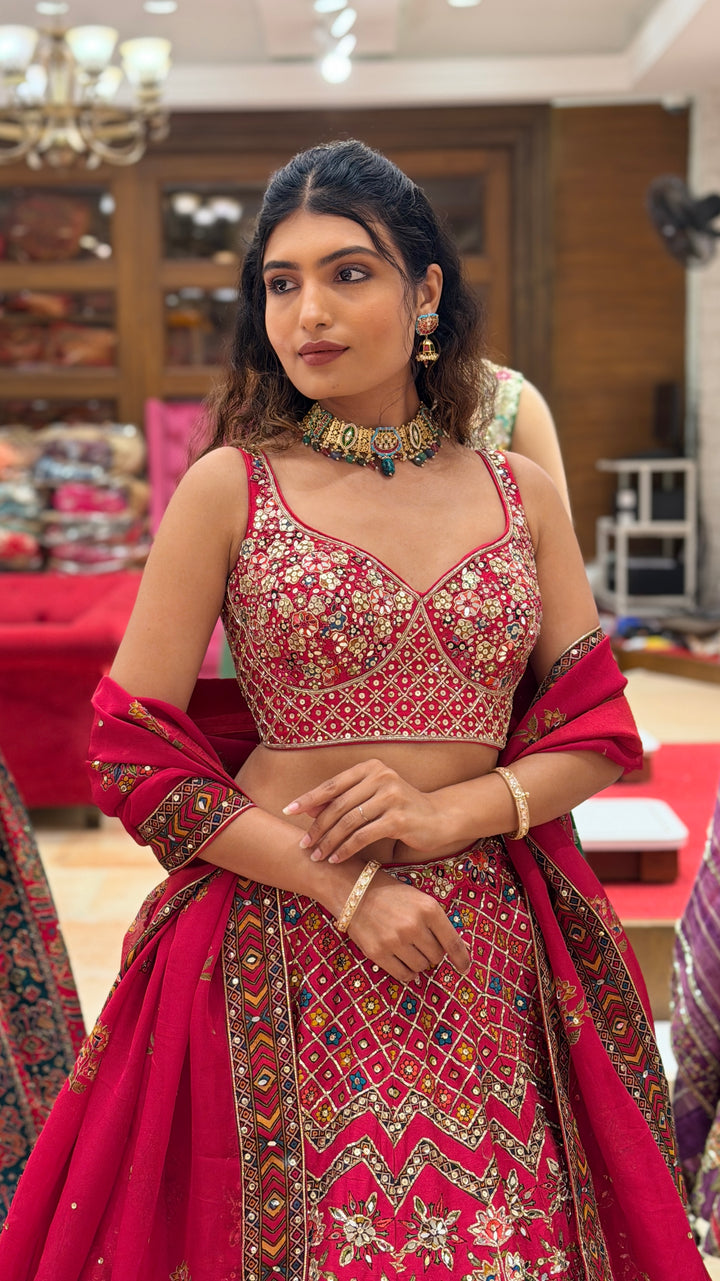 Rani Pink Multicolour Patola Inspired Bridal Lehenga Set with Dupatta