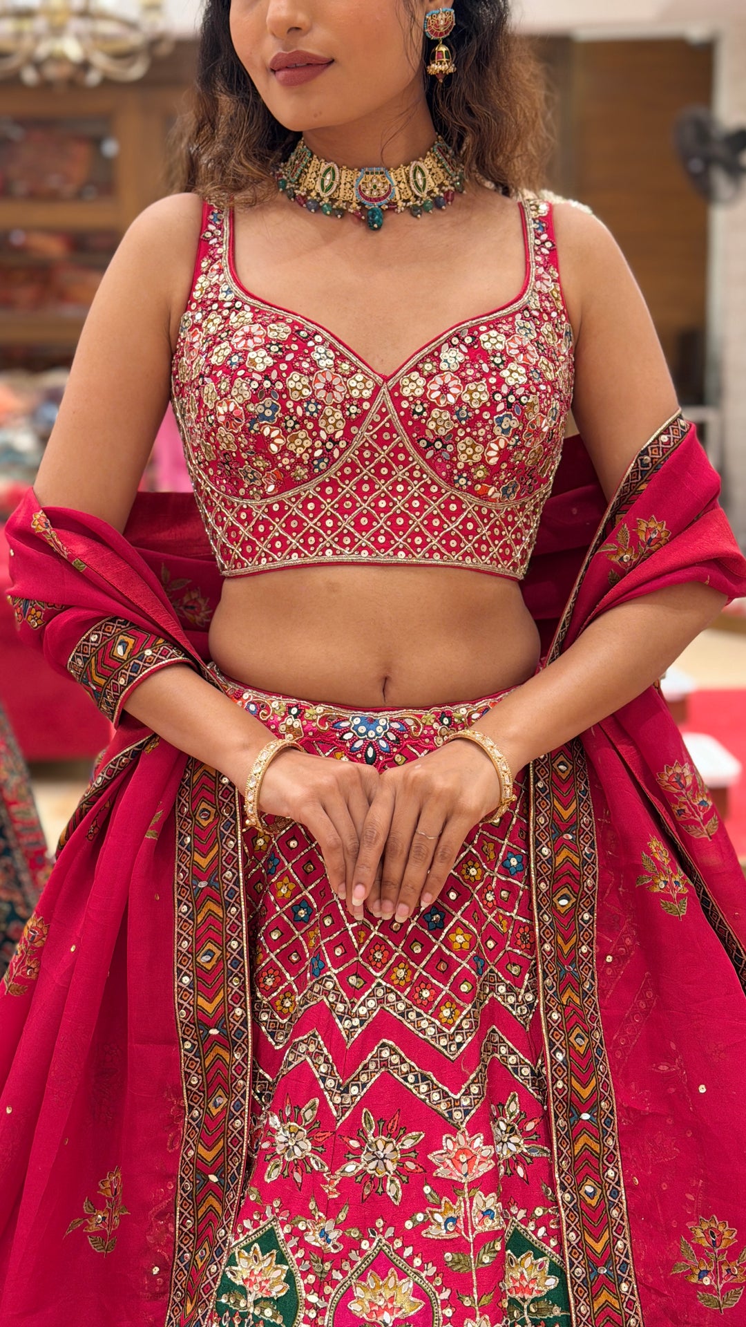 Rani Pink Multicolour Patola Inspired Bridal Lehenga Set with Dupatta