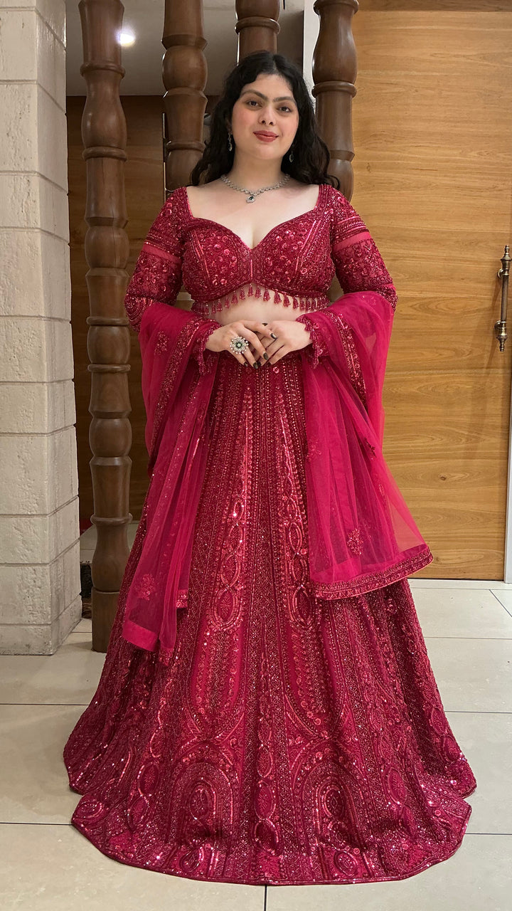 Wine Designer Bridal Lehenga Set with Heavy Sequin & Hand Embroidery
