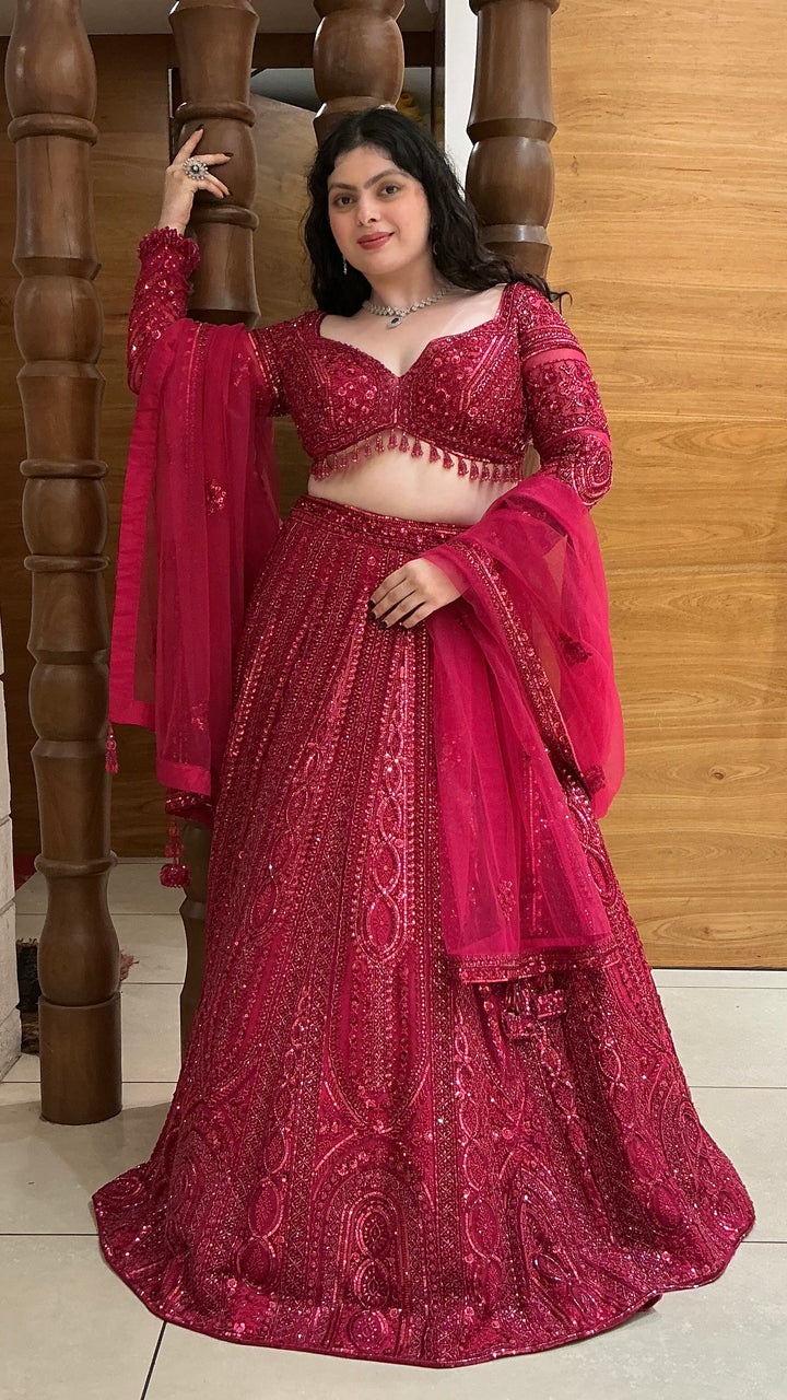 Wine Designer Bridal Lehenga Set with Heavy Sequin & Hand Embroidery