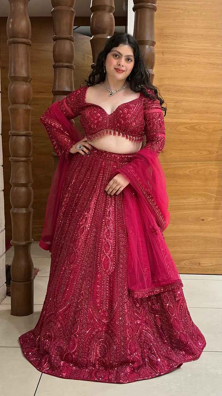 Wine Designer Bridal Lehenga Set with Heavy Sequin & Hand Embroidery