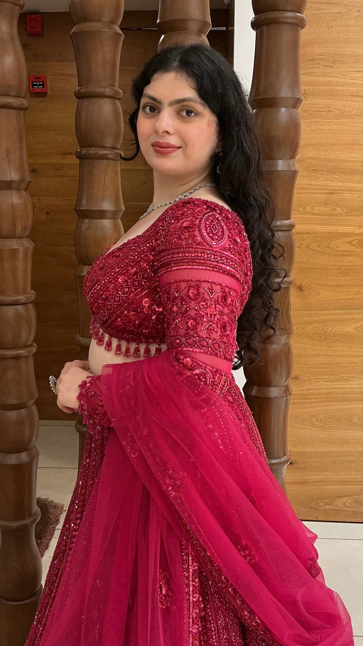 Wine Designer Bridal Lehenga Set with Heavy Sequin & Hand Embroidery