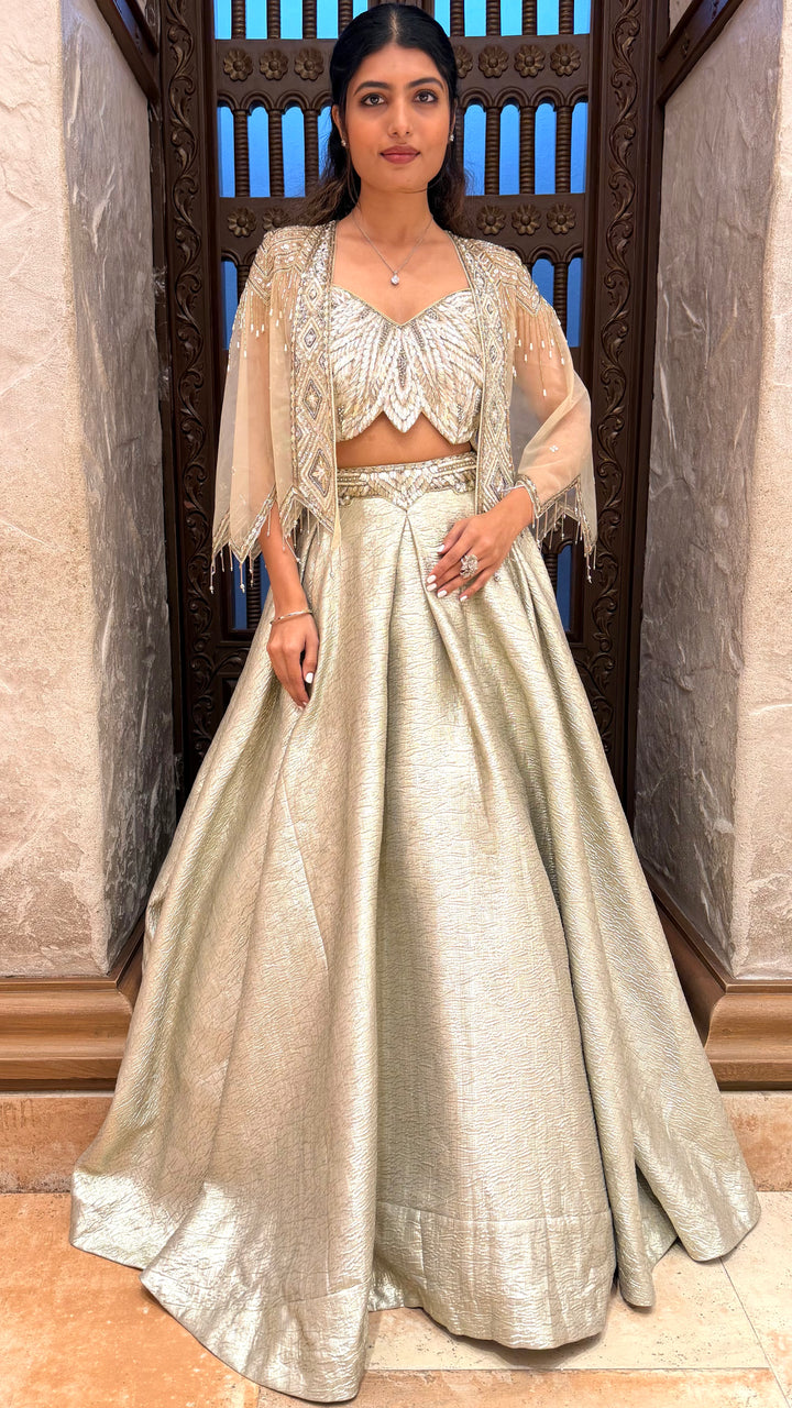 Champagne Gold Embroidered Lehenga Set with Jacket