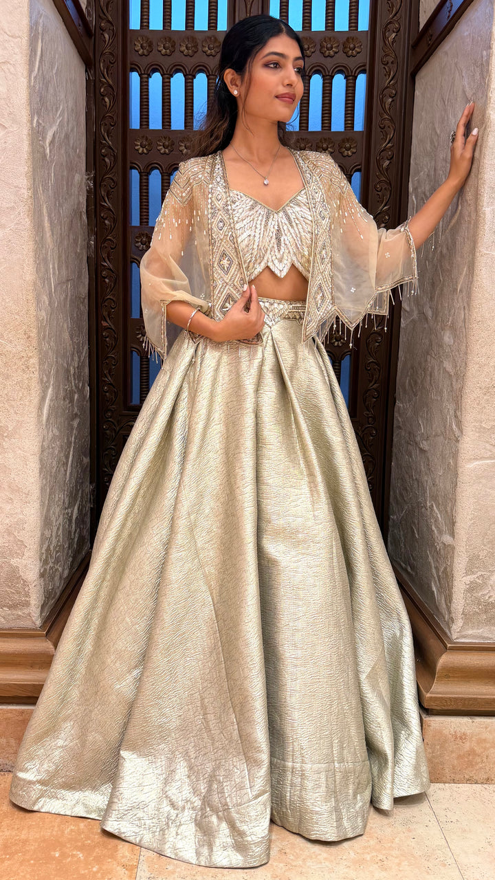 Champagne Gold Embroidered Lehenga Set with Jacket