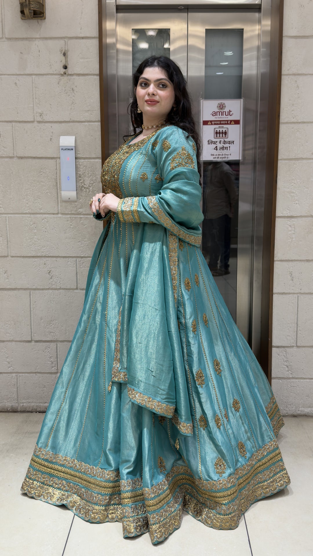 Sky Blue Embroidered Anarkali Suit Set with Dupatta