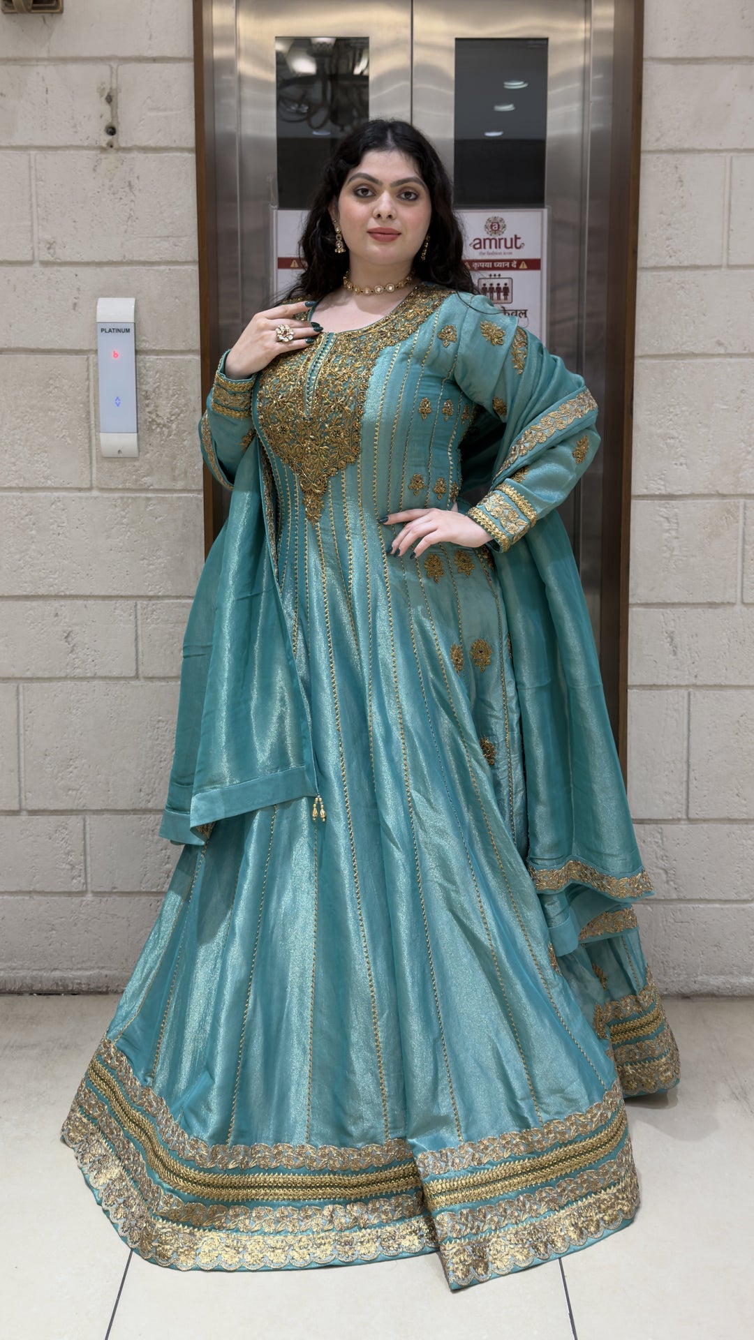 Sky Blue Embroidered Anarkali Suit Set with Dupatta