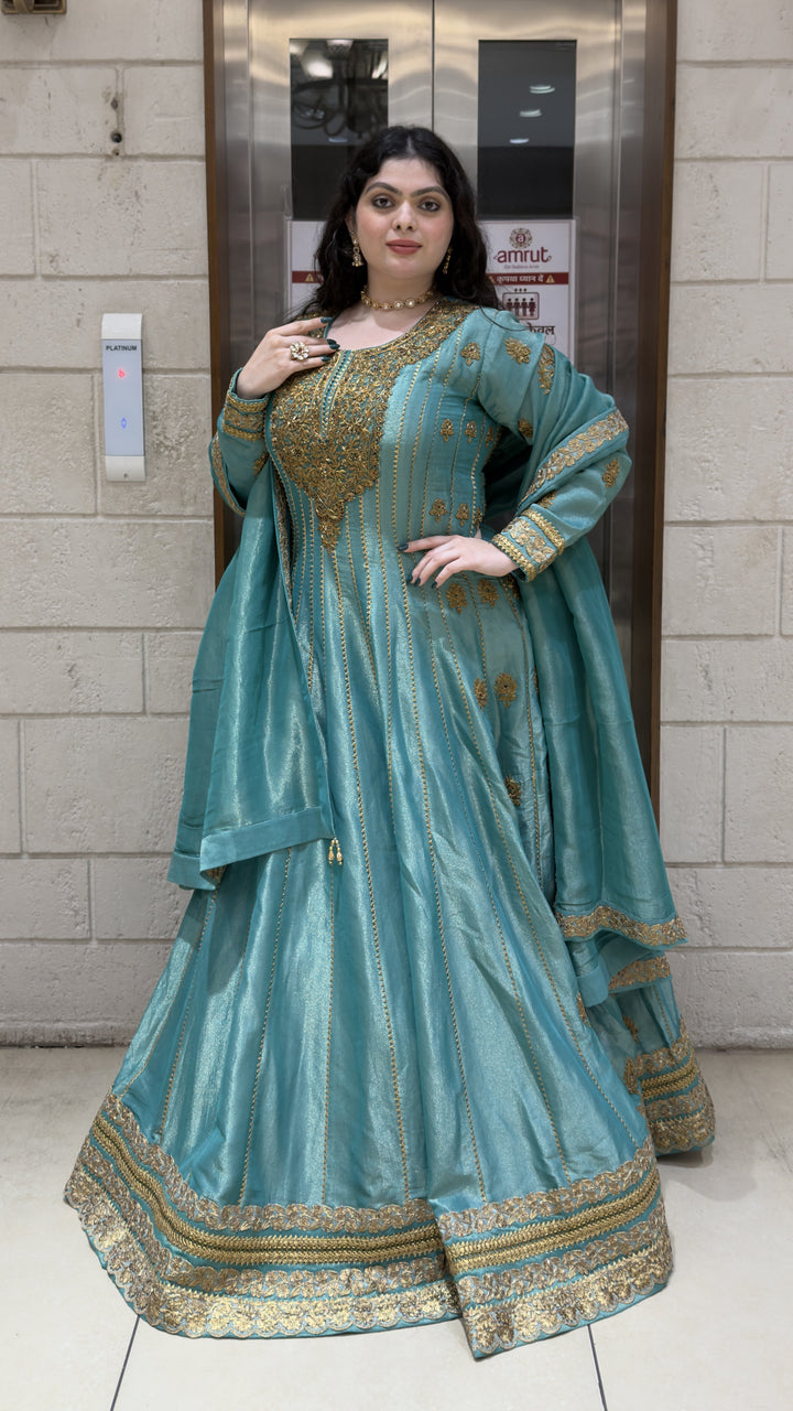 Sky Blue Embroidered Anarkali Suit Set with Dupatta