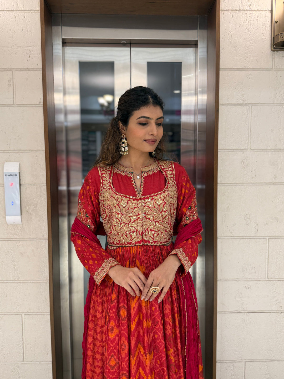 Handcrafted Ikat Silk Anarkali Set with Zari Embroidered Yoke – Available in