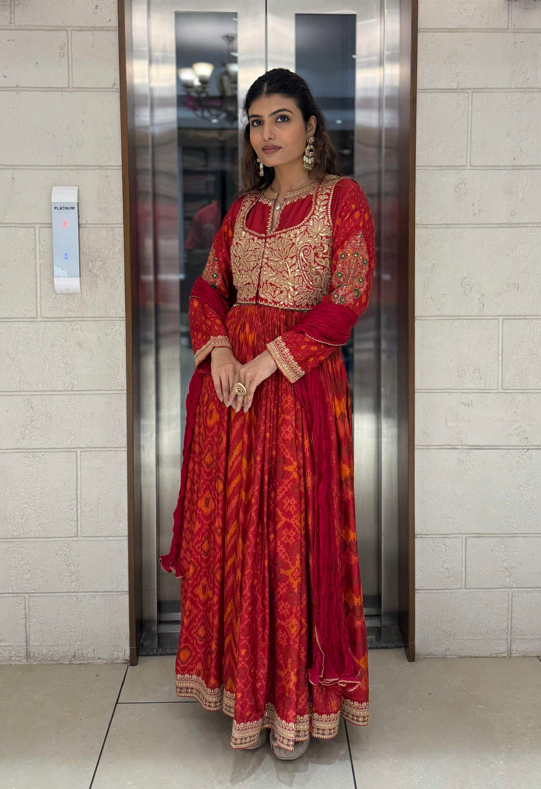 Handcrafted Ikat Silk Anarkali Set with Zari Embroidered Yoke – Available in