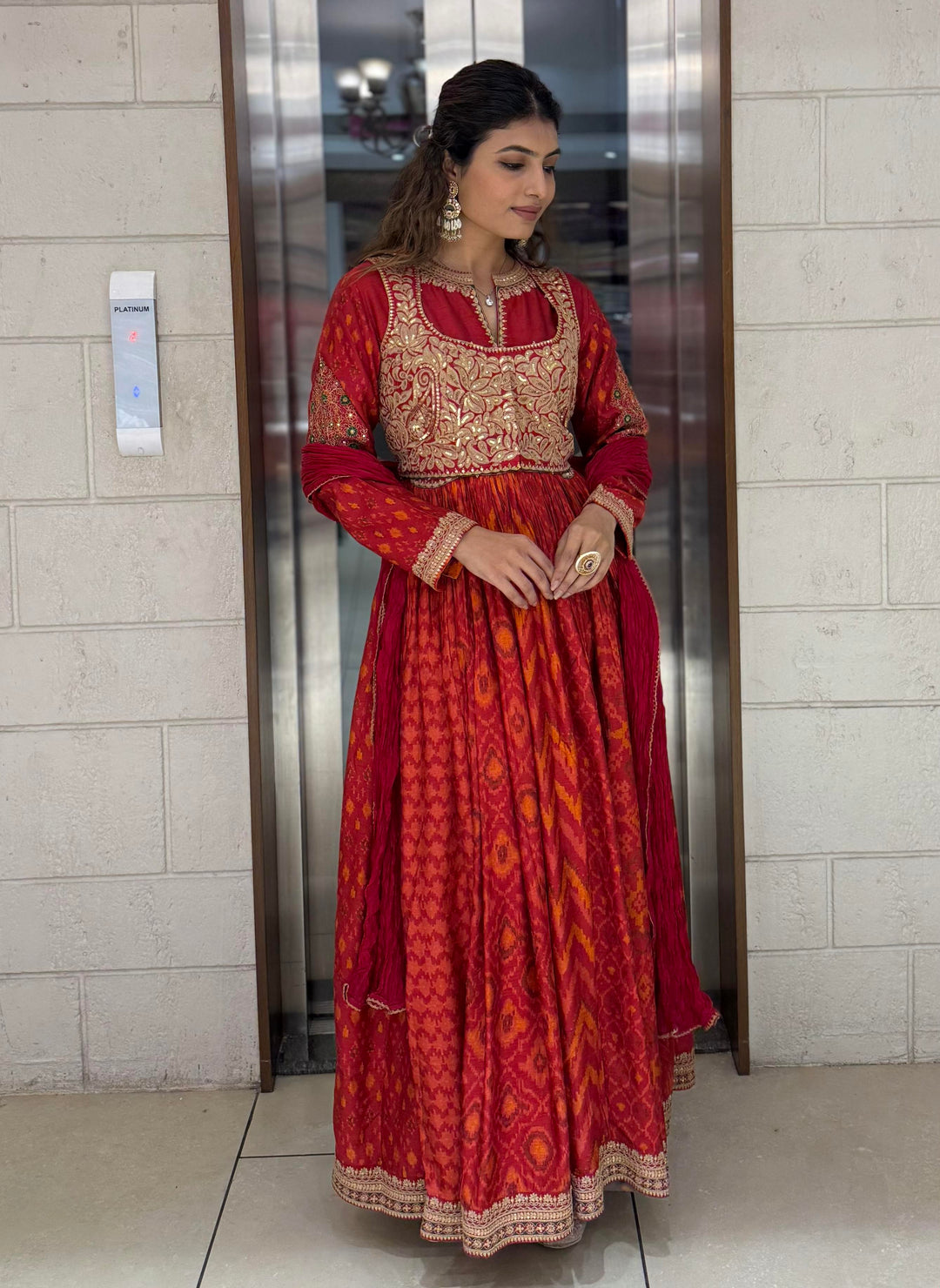 Handcrafted Ikat Silk Anarkali Set with Zari Embroidered Yoke – Available in
