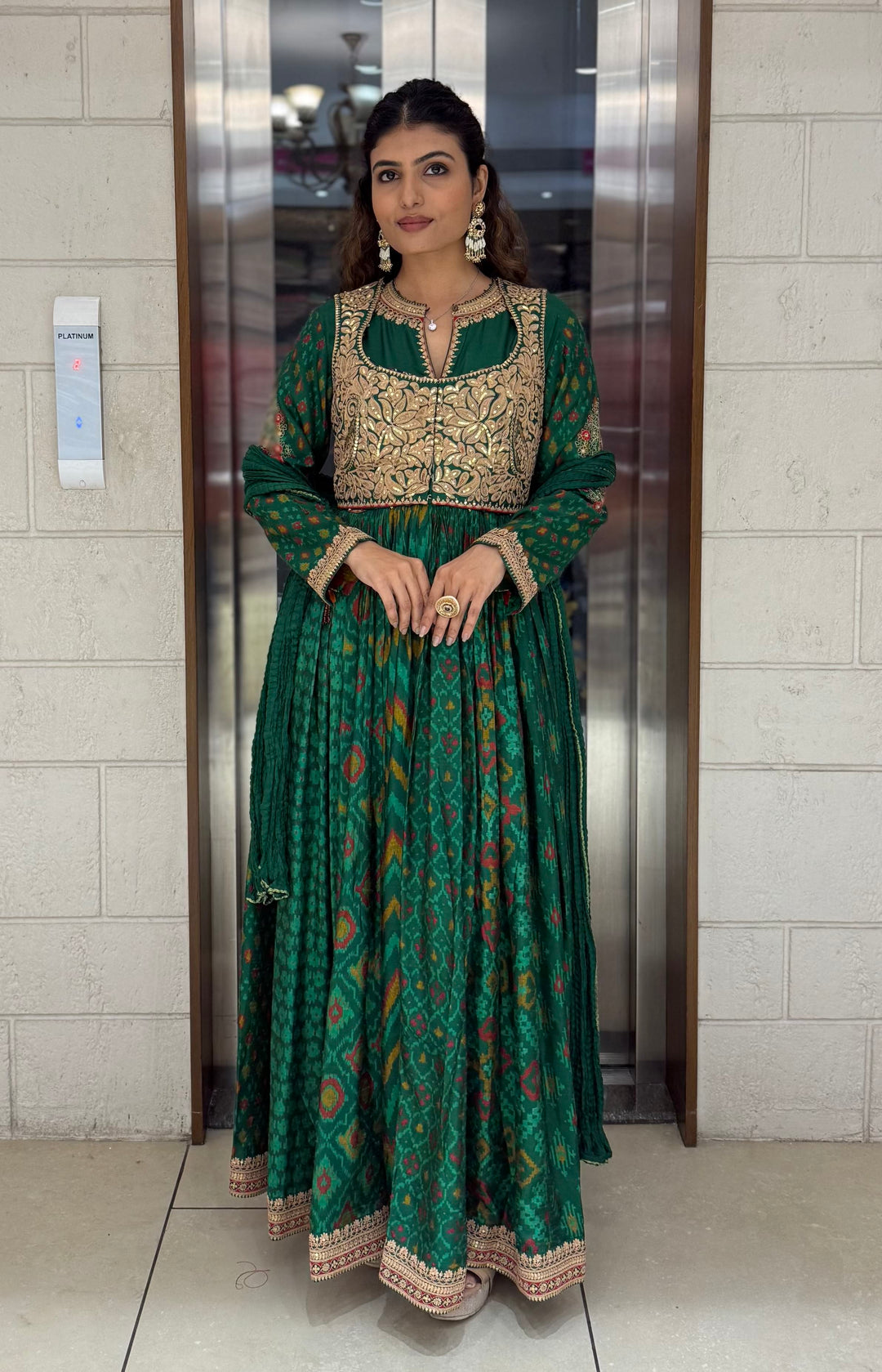 Handcrafted Ikat Silk Anarkali Set with Zari Embroidered Yoke – Available in