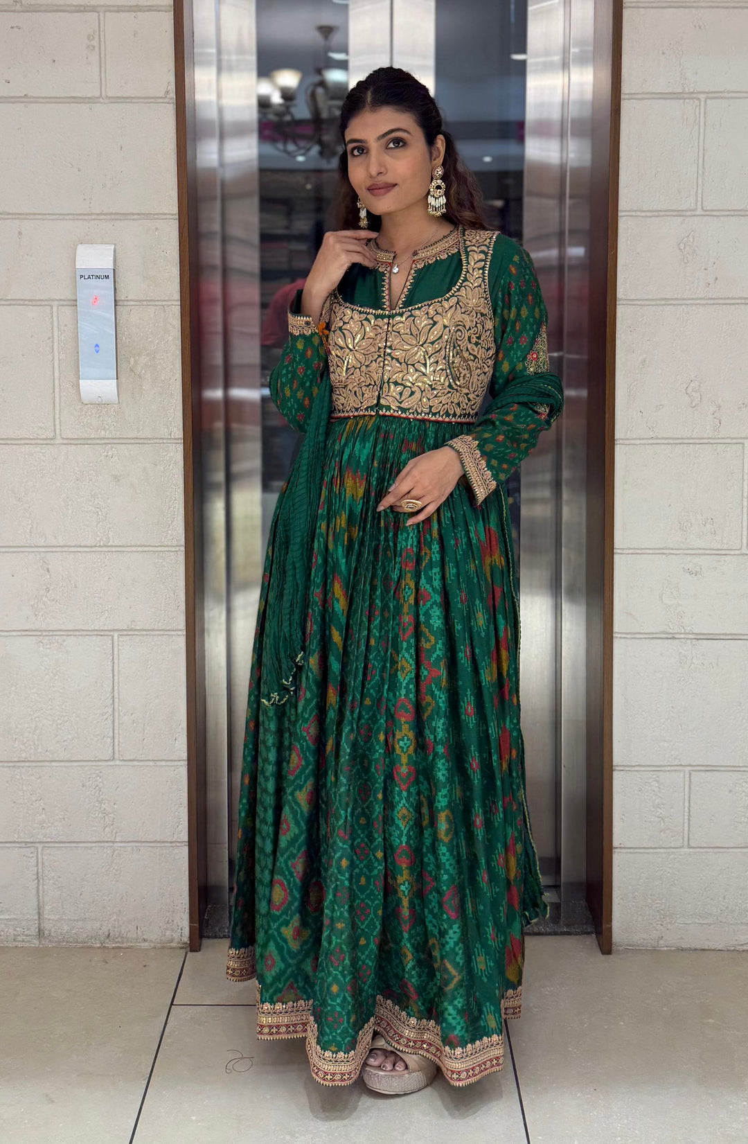 Handcrafted Ikat Silk Anarkali Set with Zari Embroidered Yoke – Available in