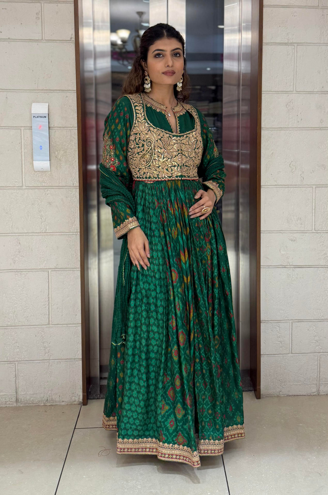 Handcrafted Ikat Silk Anarkali Set with Zari Embroidered Yoke – Available in