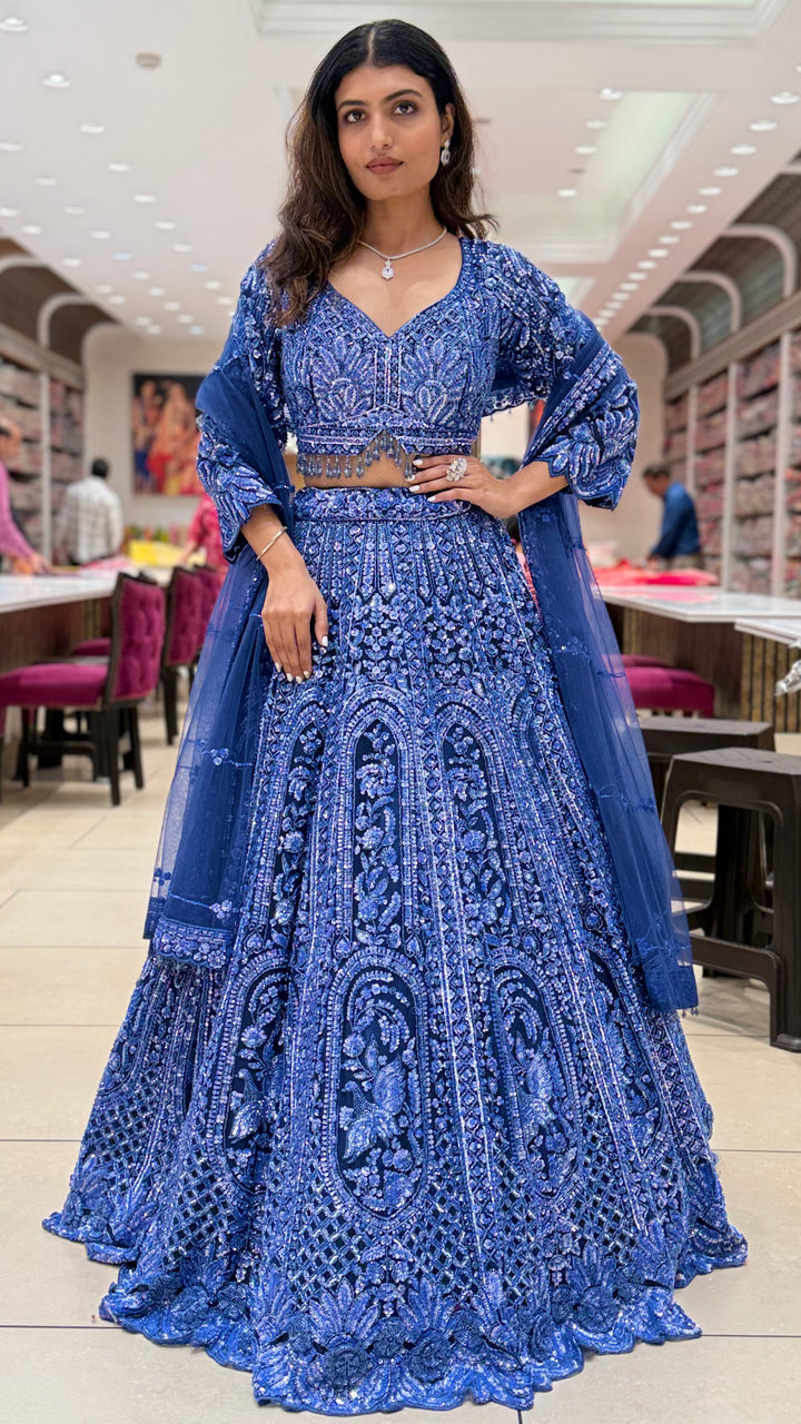 Royal Blue Embroidered Lehenga Set with Dupatta