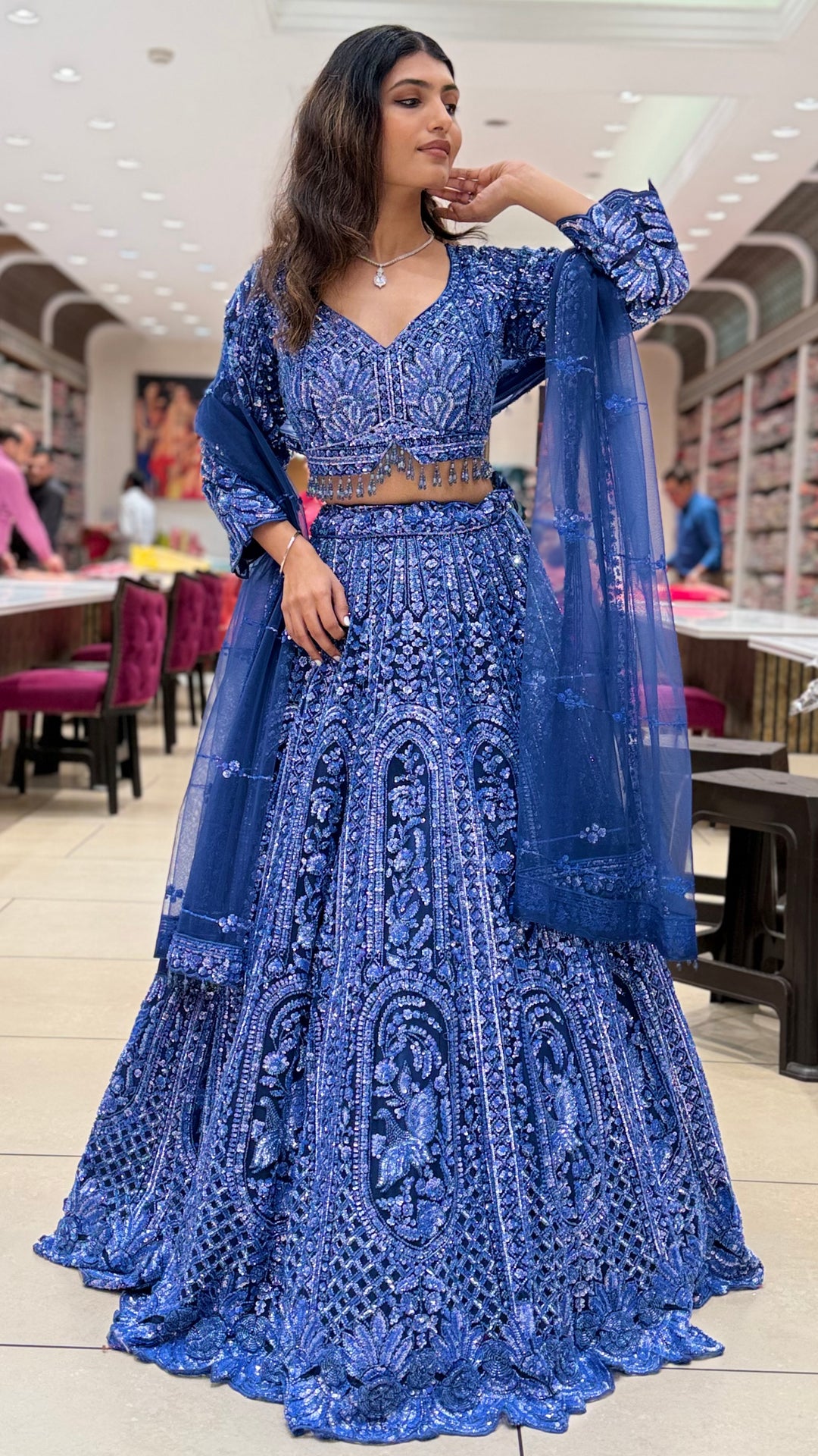 Royal Blue Embroidered Lehenga Set with Dupatta