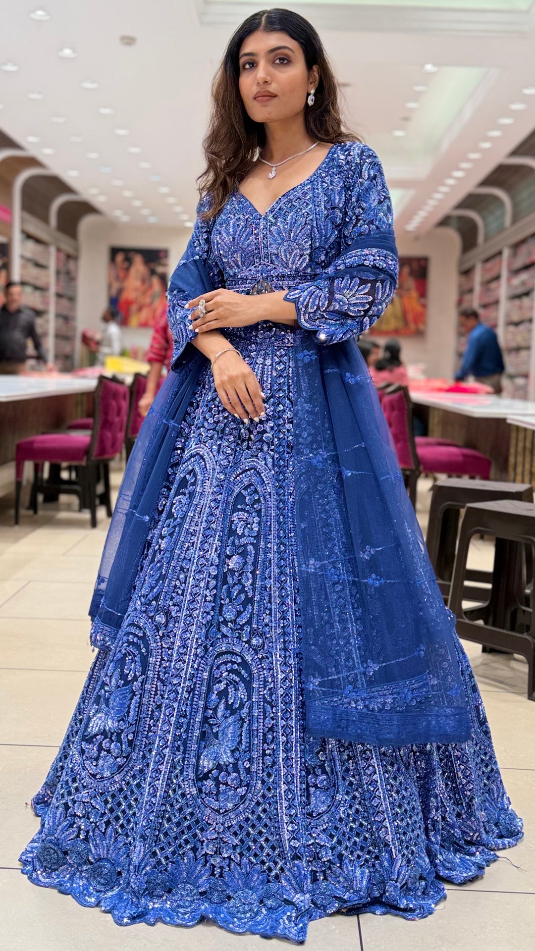 Royal Blue Embroidered Lehenga Set with Dupatta