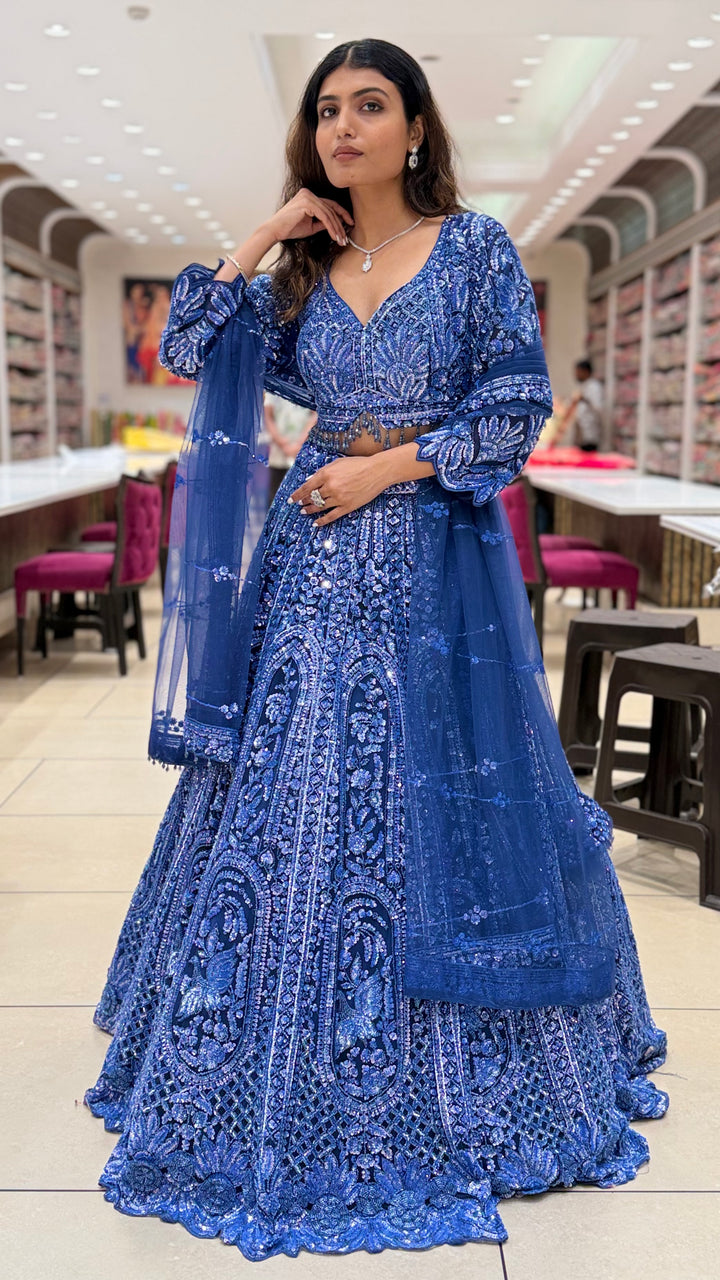 Royal Blue Embroidered Lehenga Set with Dupatta