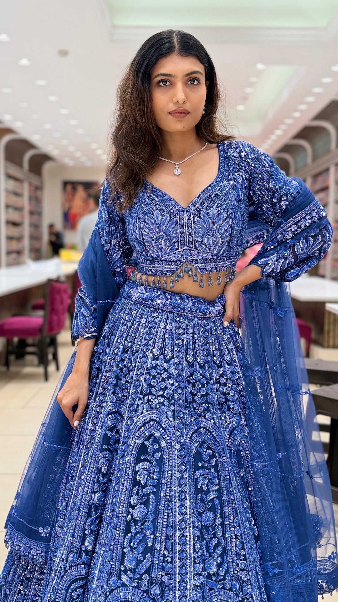 Royal Blue Embroidered Lehenga Set with Dupatta