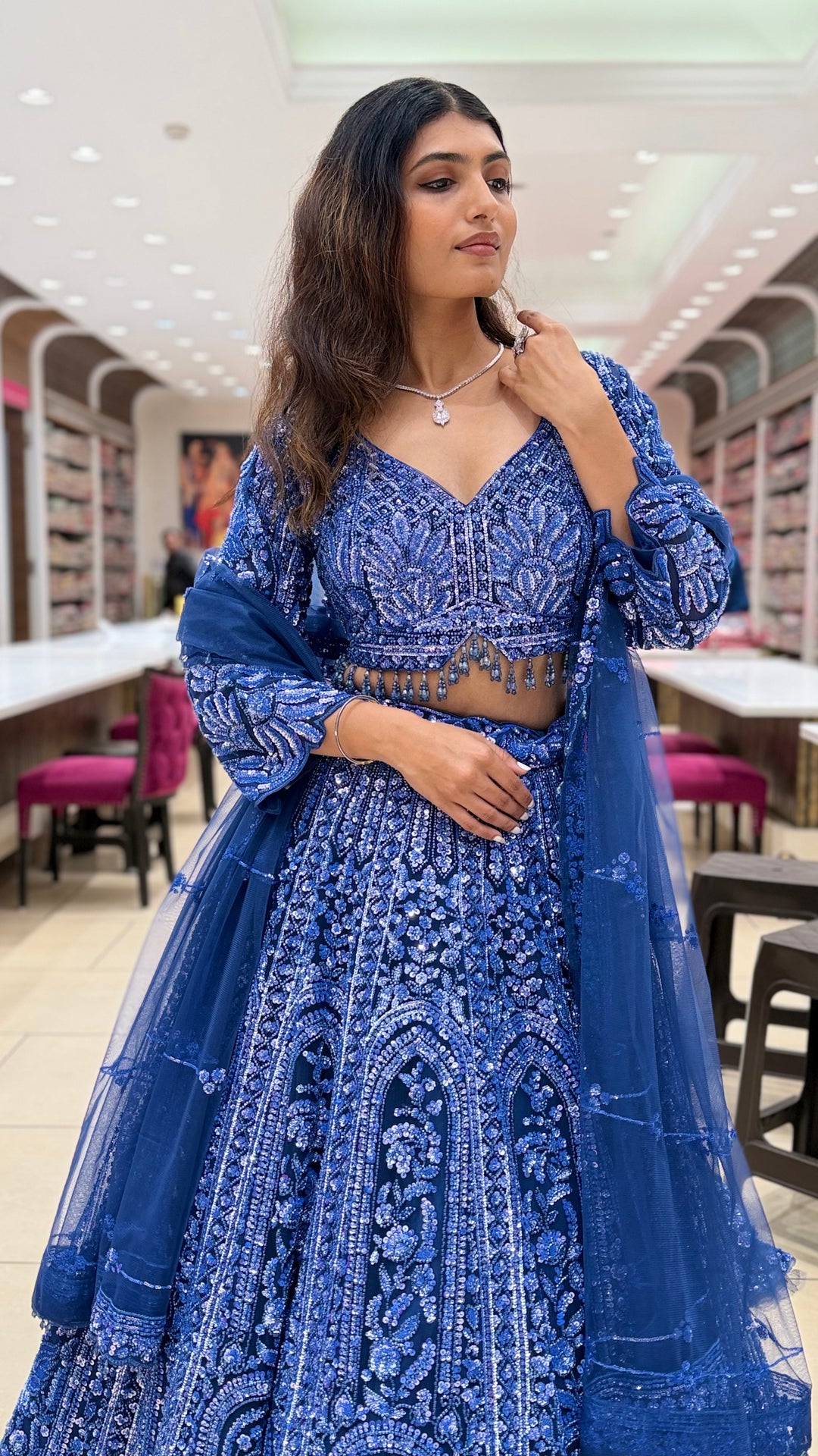 Royal Blue Embroidered Lehenga Set with Dupatta