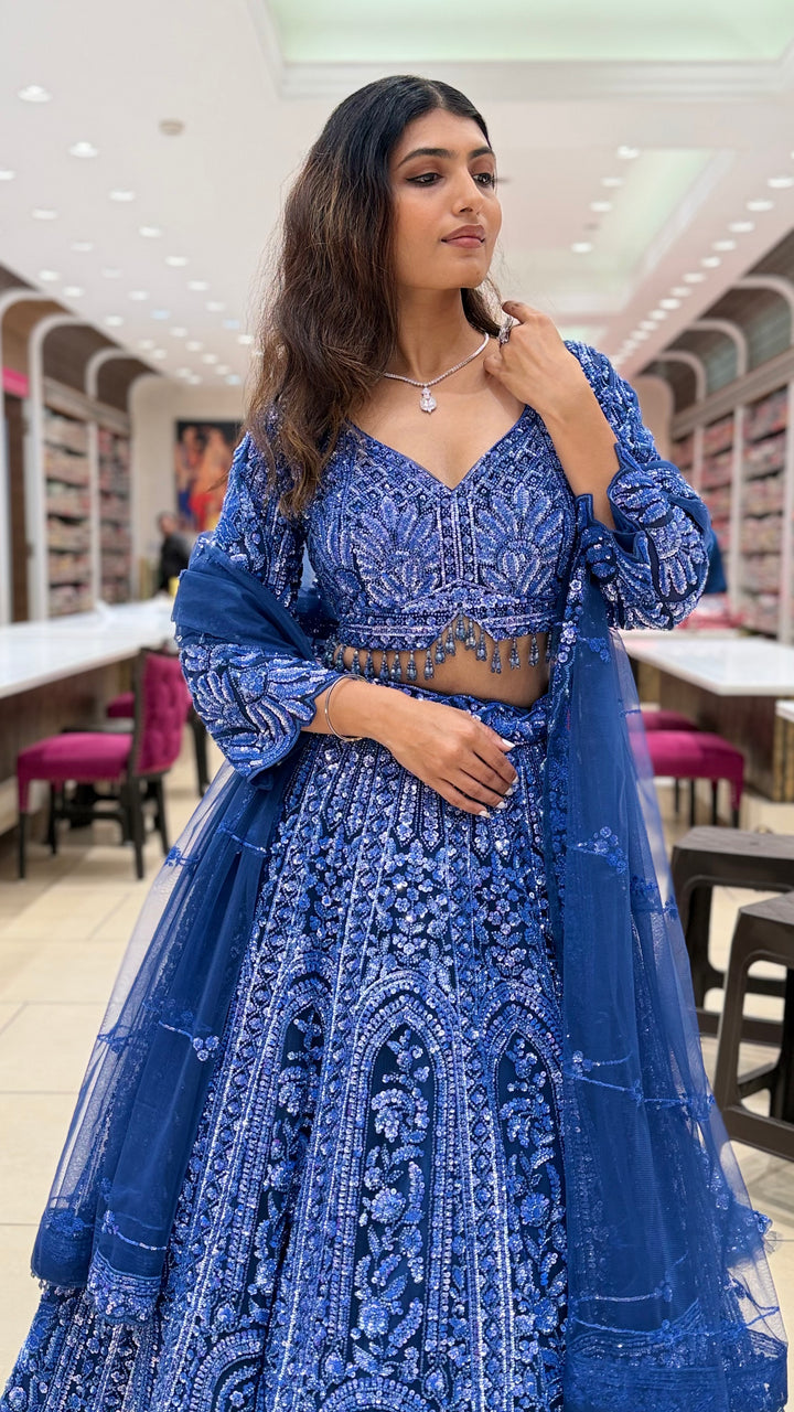 Royal Blue Embroidered Lehenga Set with Dupatta