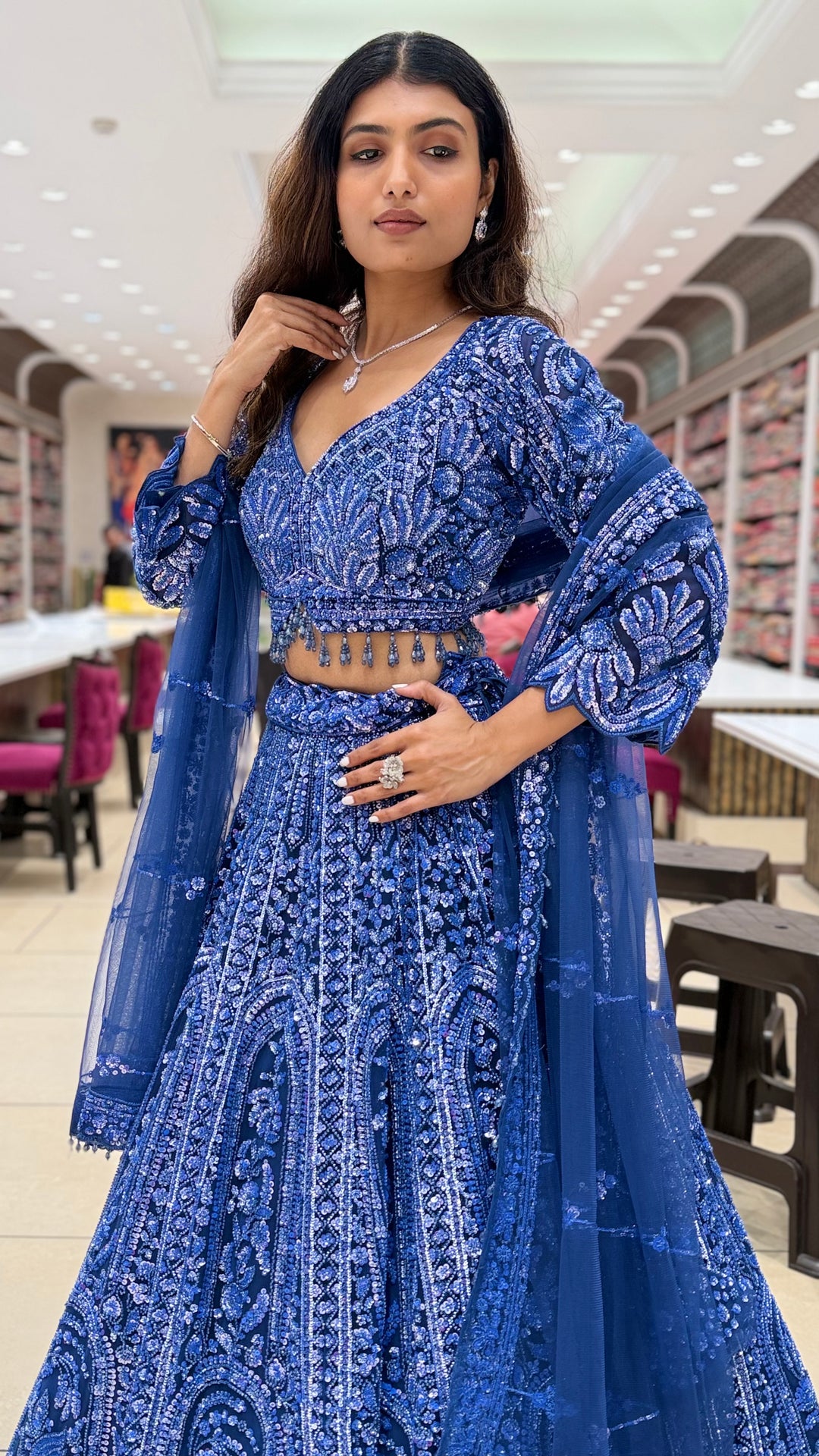 Royal Blue Embroidered Lehenga Set with Dupatta