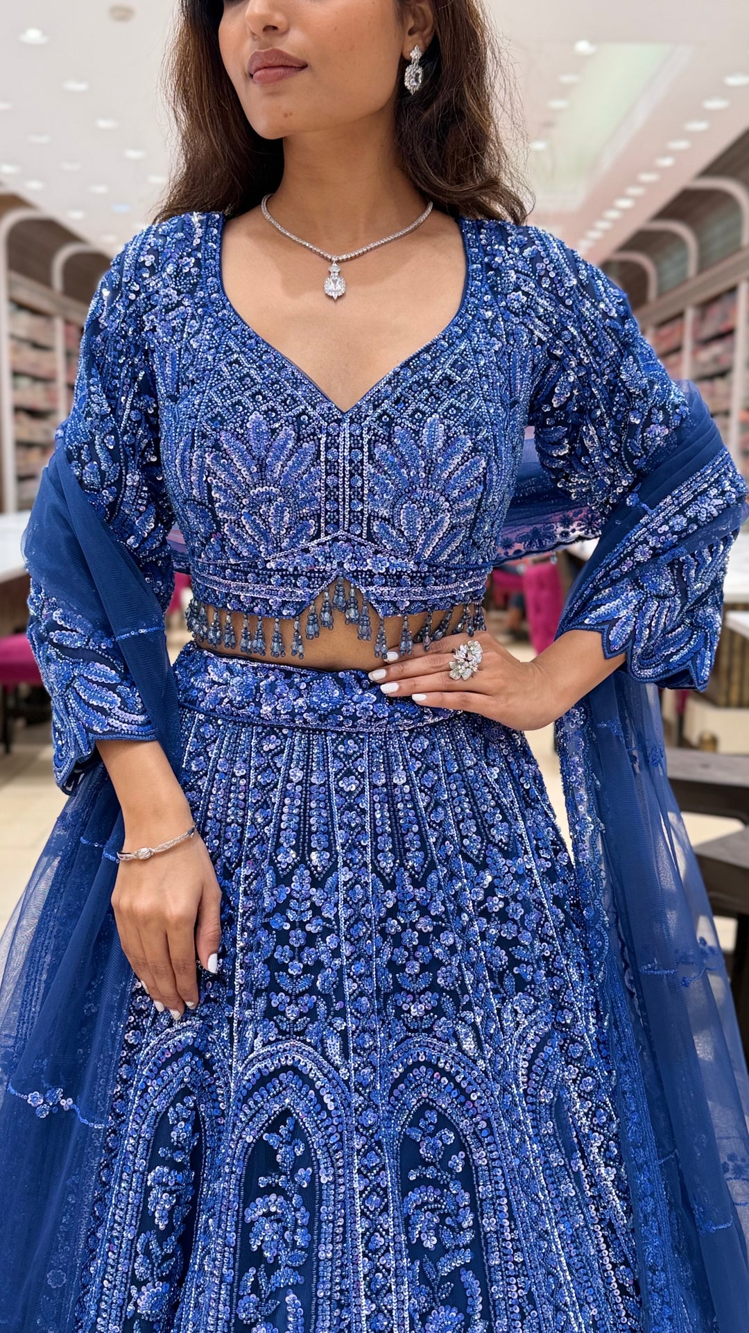 Royal Blue Embroidered Lehenga Set with Dupatta