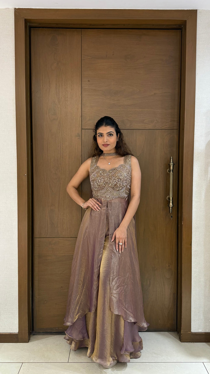 Champagne Gold Embroidered Gown Set – Luxe Glow Edition