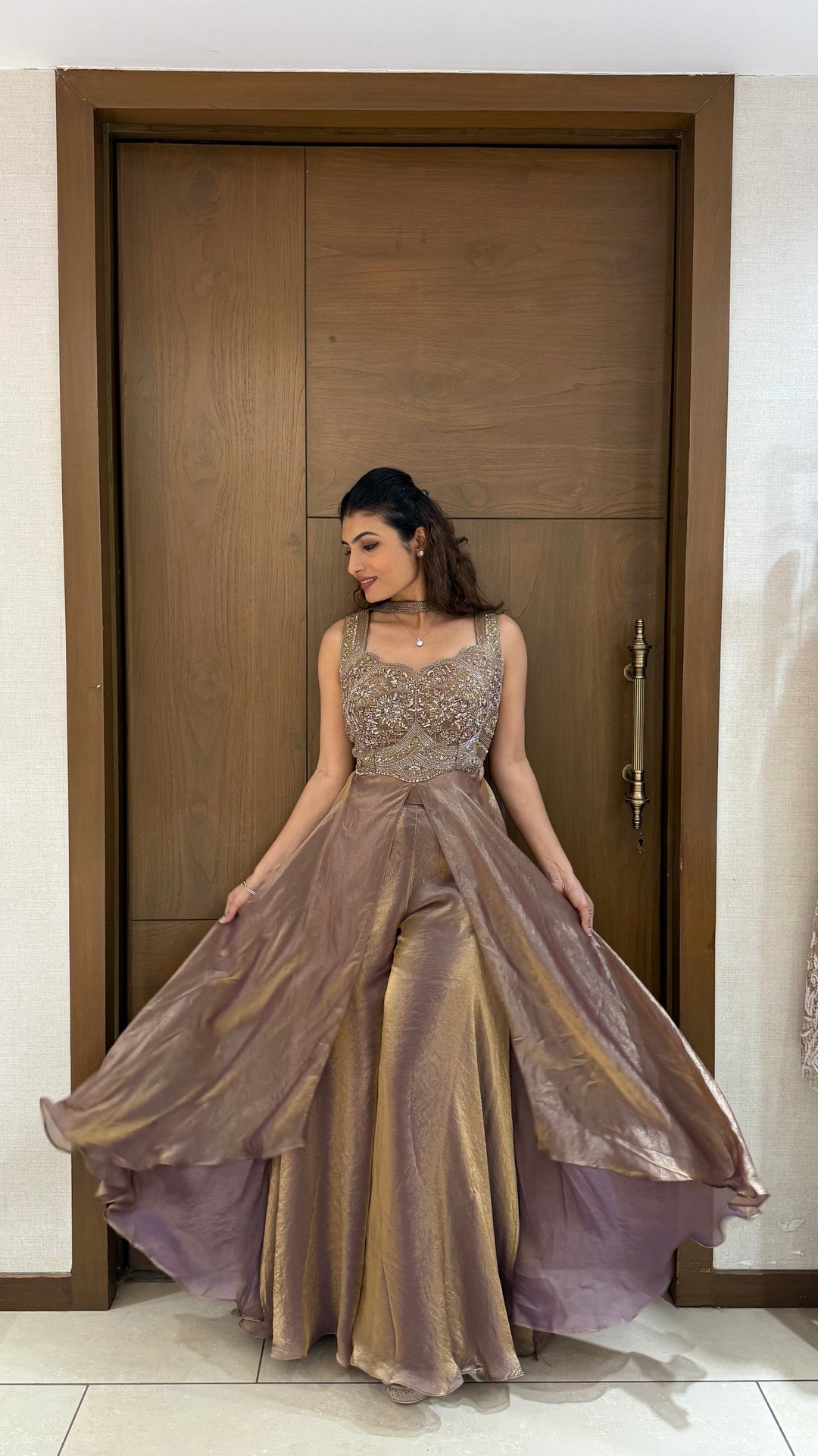 Champagne Gold Embroidered Gown Set – Luxe Glow Edition