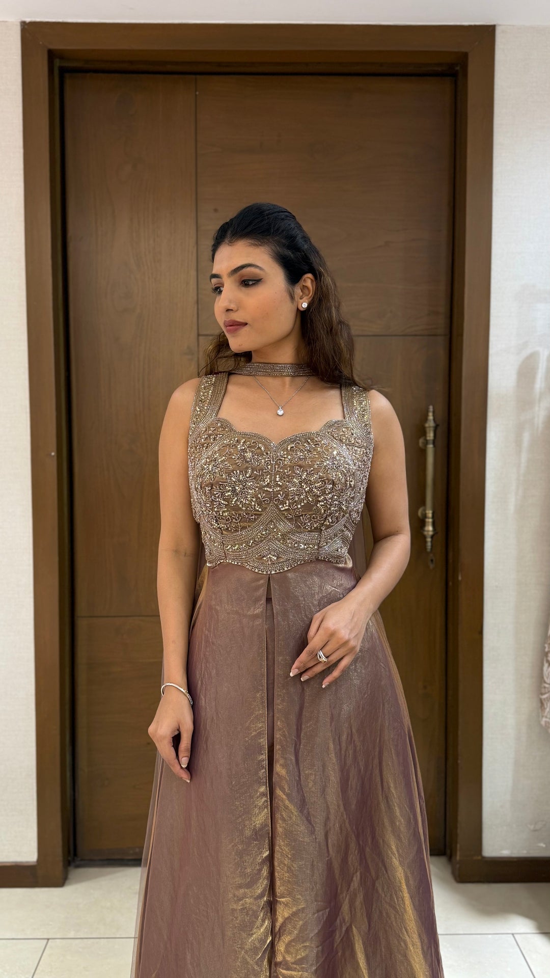 Champagne Gold Embroidered Gown Set – Luxe Glow Edition