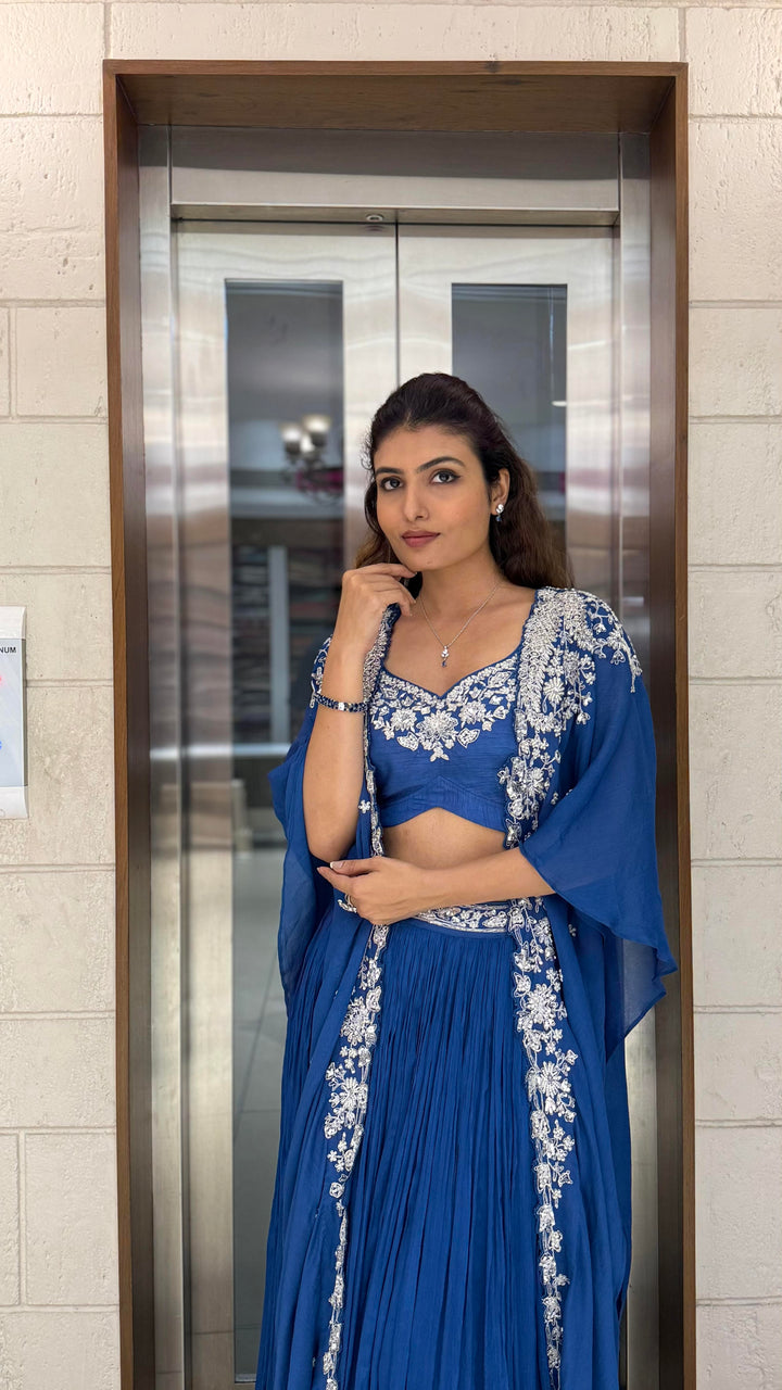 Royal Blue Indo-Western Cape Set – Sapphire Elegance Edition