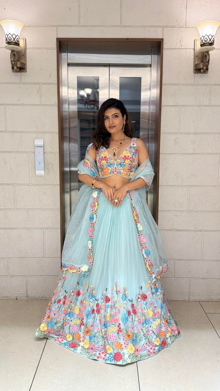 Floral Bliss Embroidered Lehenga Set – Spring Bloom Collection