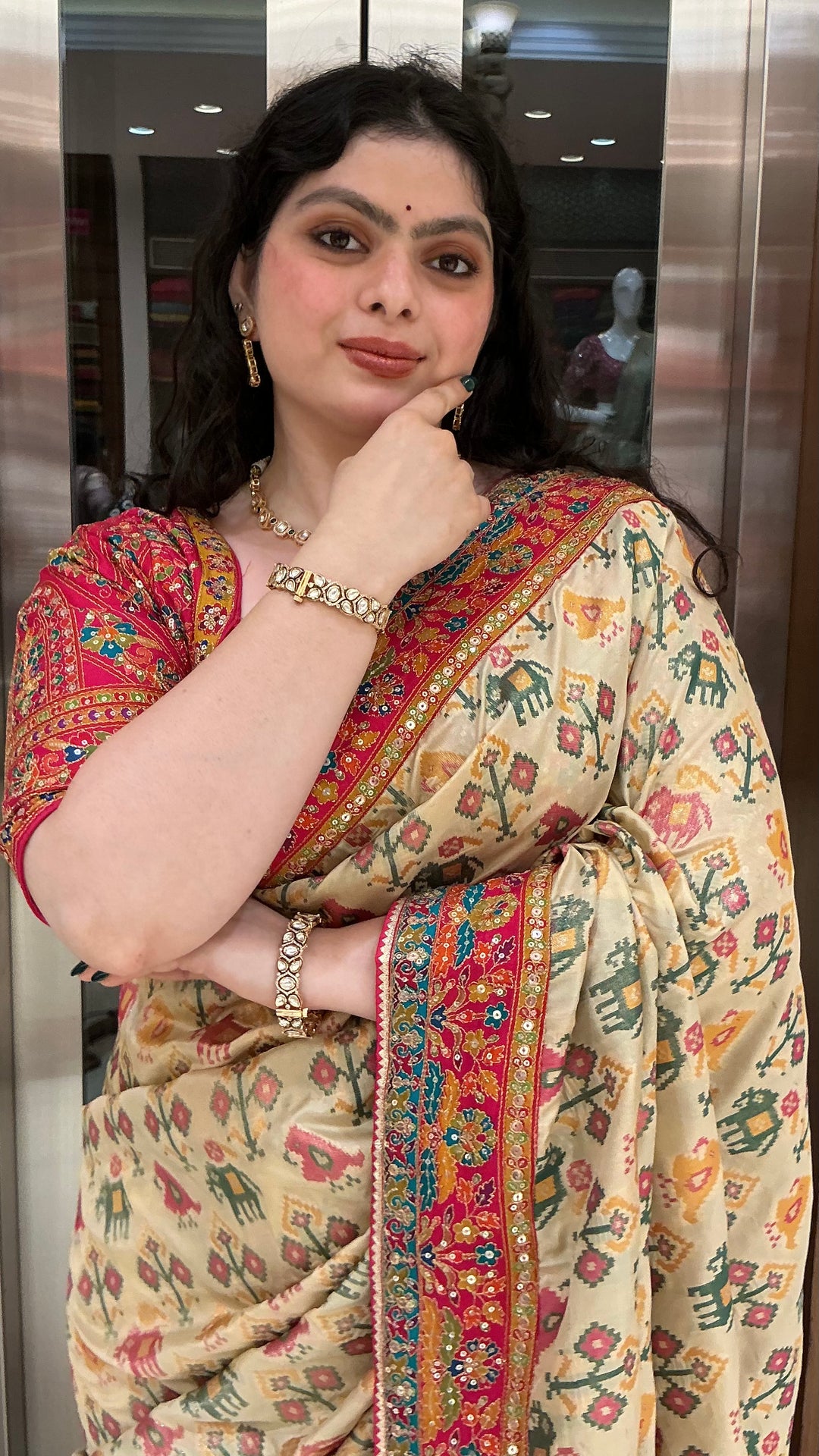 Ivory Beige Designer Weaving Silk Saree with Multicolour Heritage Border