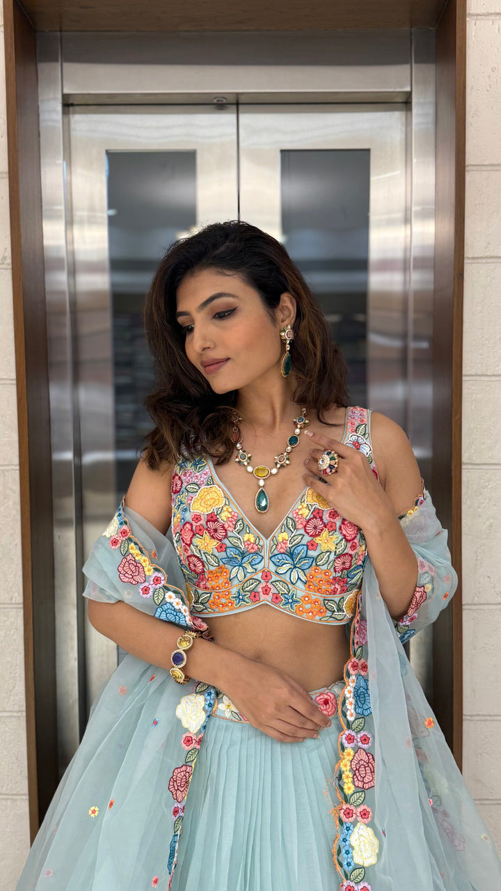 Floral Bliss Embroidered Lehenga Set – Spring Bloom Collection