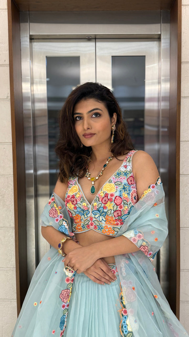 Floral Bliss Embroidered Lehenga Set – Spring Bloom Collection