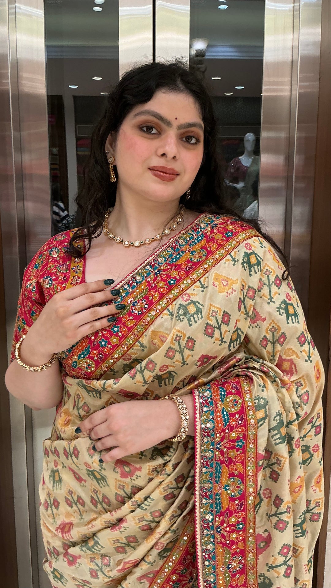 Ivory Beige Designer Weaving Silk Saree with Multicolour Heritage Border