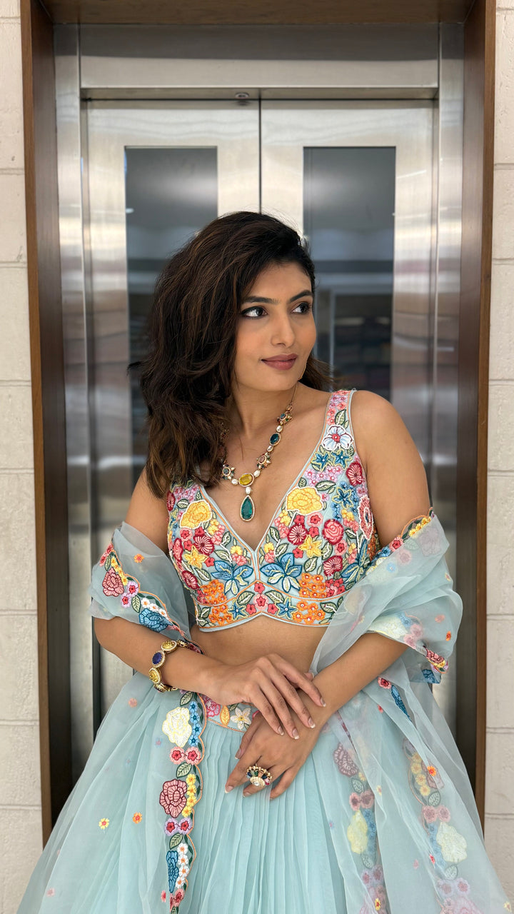 Floral Bliss Embroidered Lehenga Set – Spring Bloom Collection