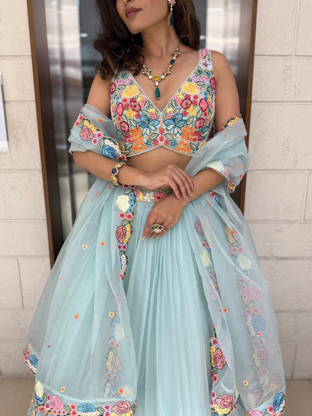 Floral Bliss Embroidered Lehenga Set – Spring Bloom Collection