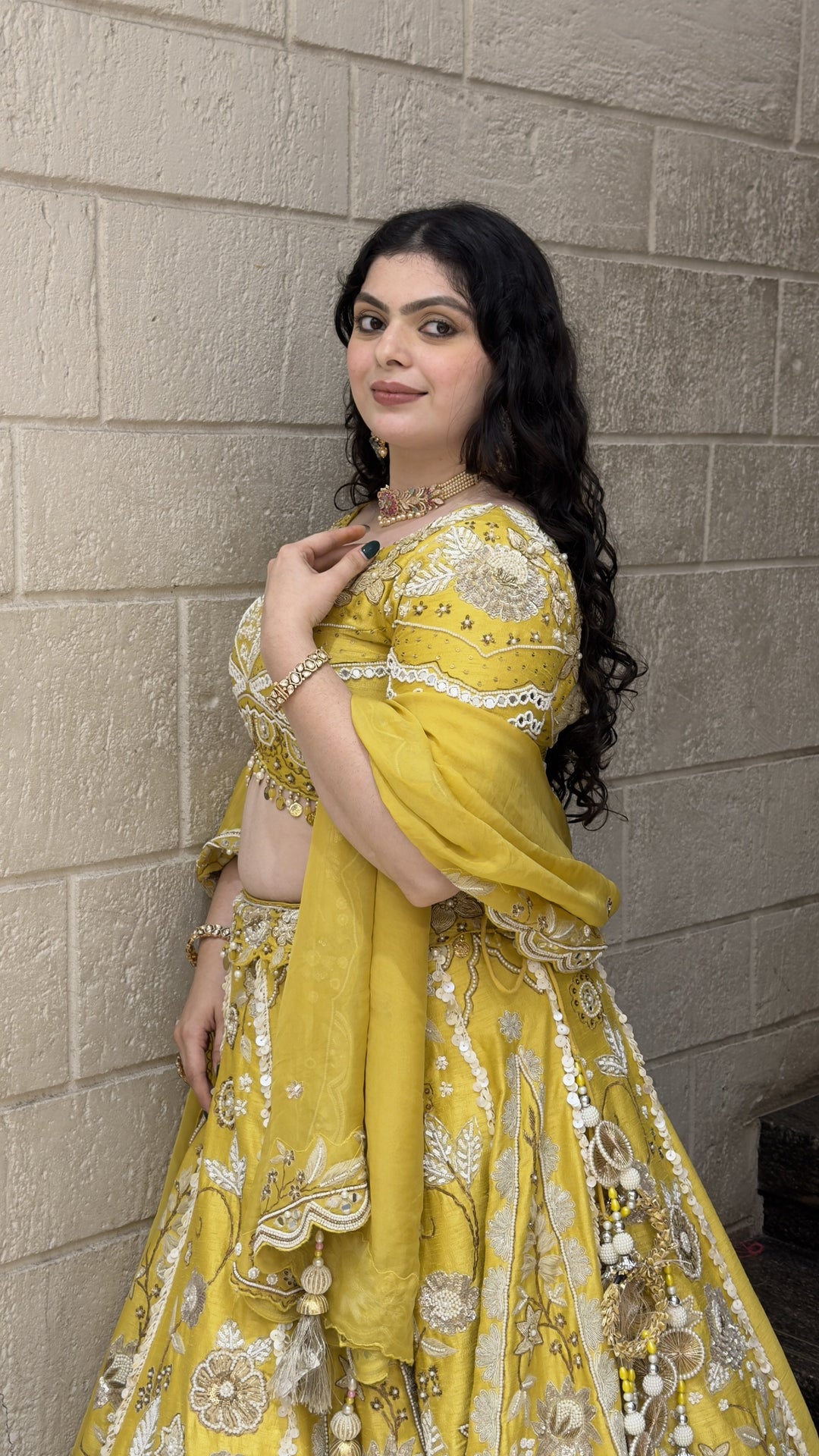 Sunshine Yellow Designer Bridal Lehenga with Floral Embroidery & Dupatta