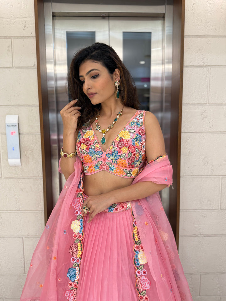 Floral Bliss Embroidered Lehenga Set – Spring Bloom Collection