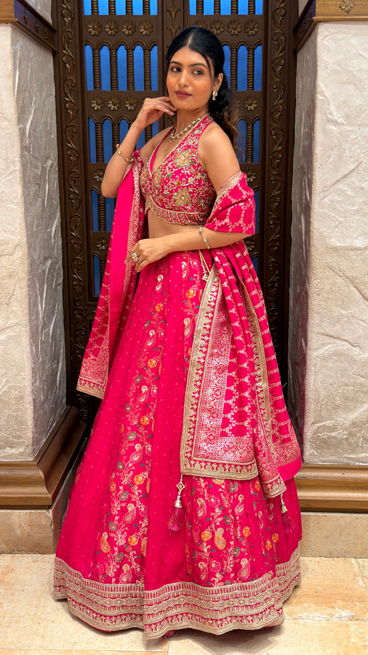 Rani Pink Embroidered Bridal Lehenga Set with Dupatta