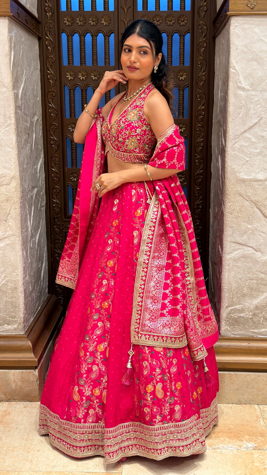 Rani Pink Embroidered Bridal Lehenga Set with Designer Dupatta