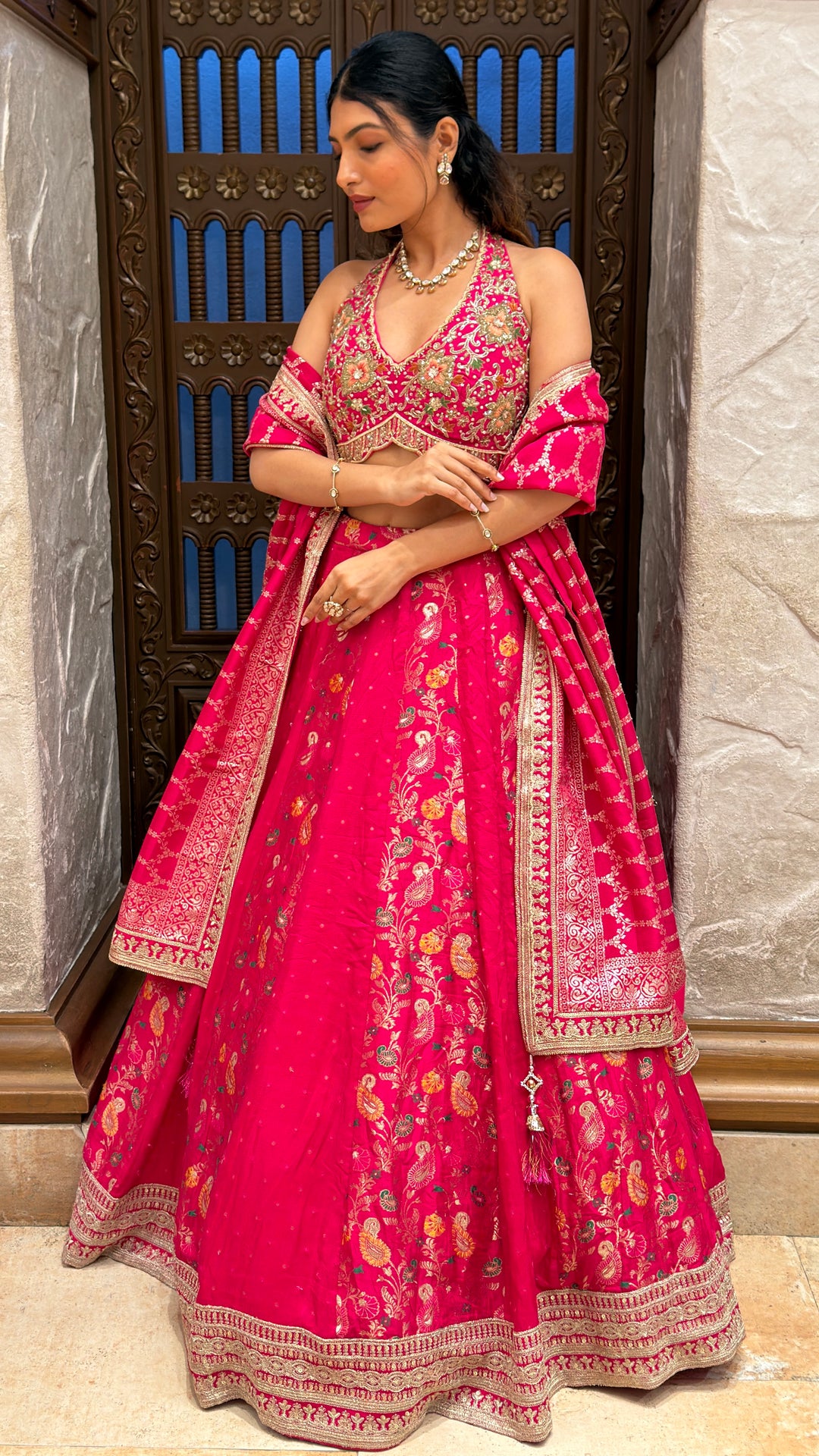 Rani Pink Embroidered Bridal Lehenga Set with Dupatta